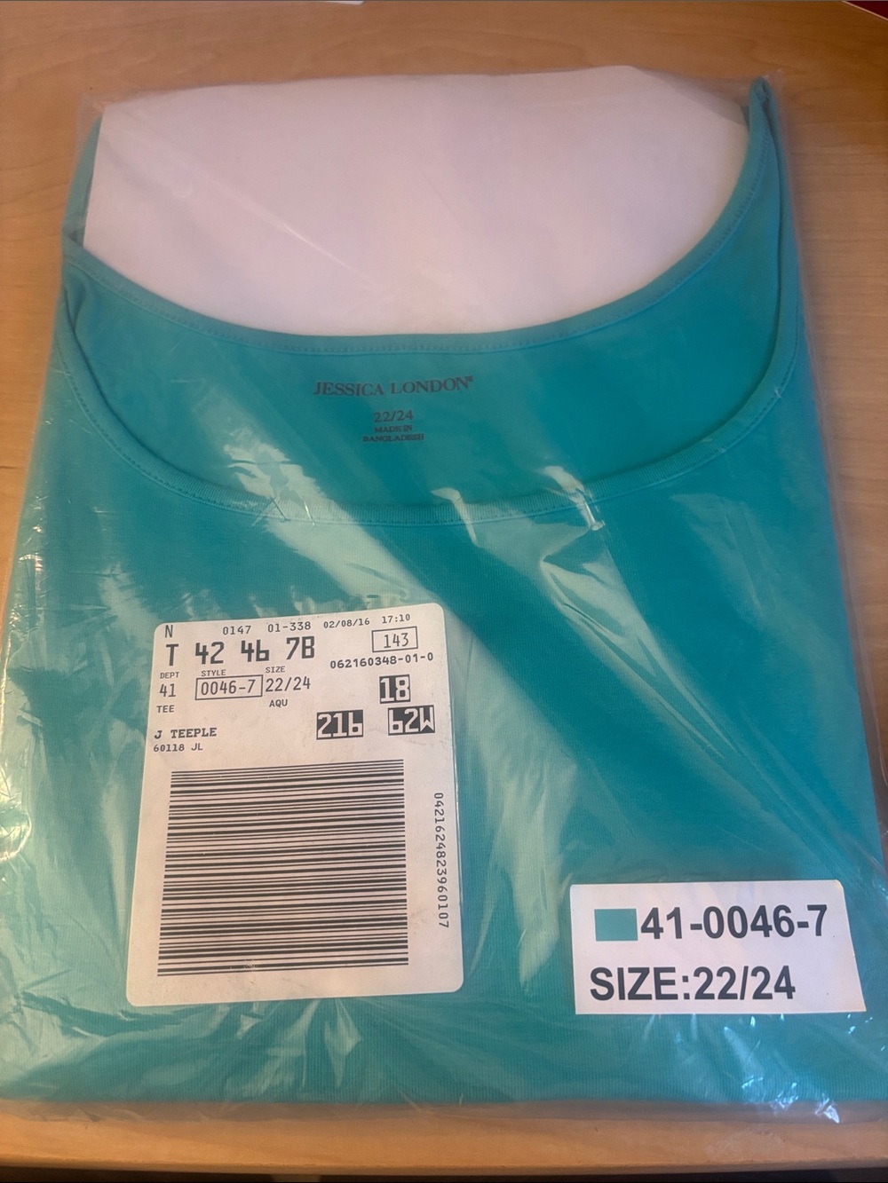 Jessica London Teal Scoop Neck Tee Size 22-24